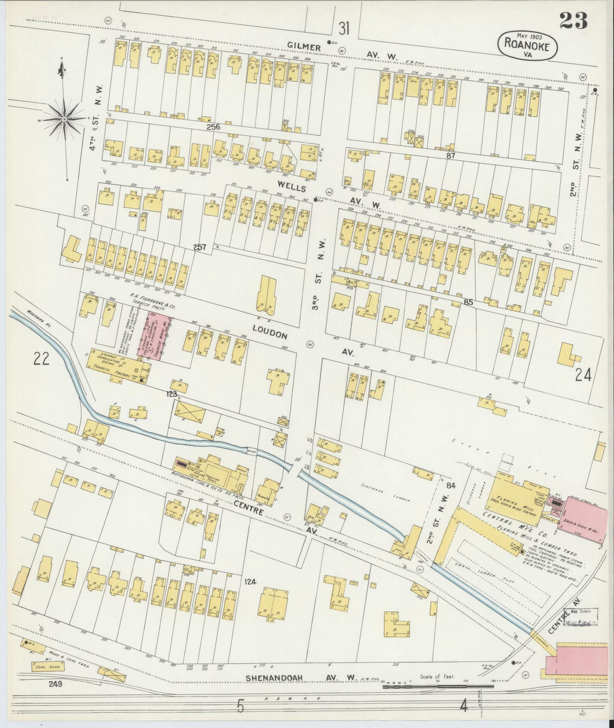 Sanborn Fire Insurance Map from Roanoke, Independent Cities, Virginia (1903), Sheet #0023 - Complete Map Set gallery image, historic Sanborn map, vintage wall art, Virginia Virginia
