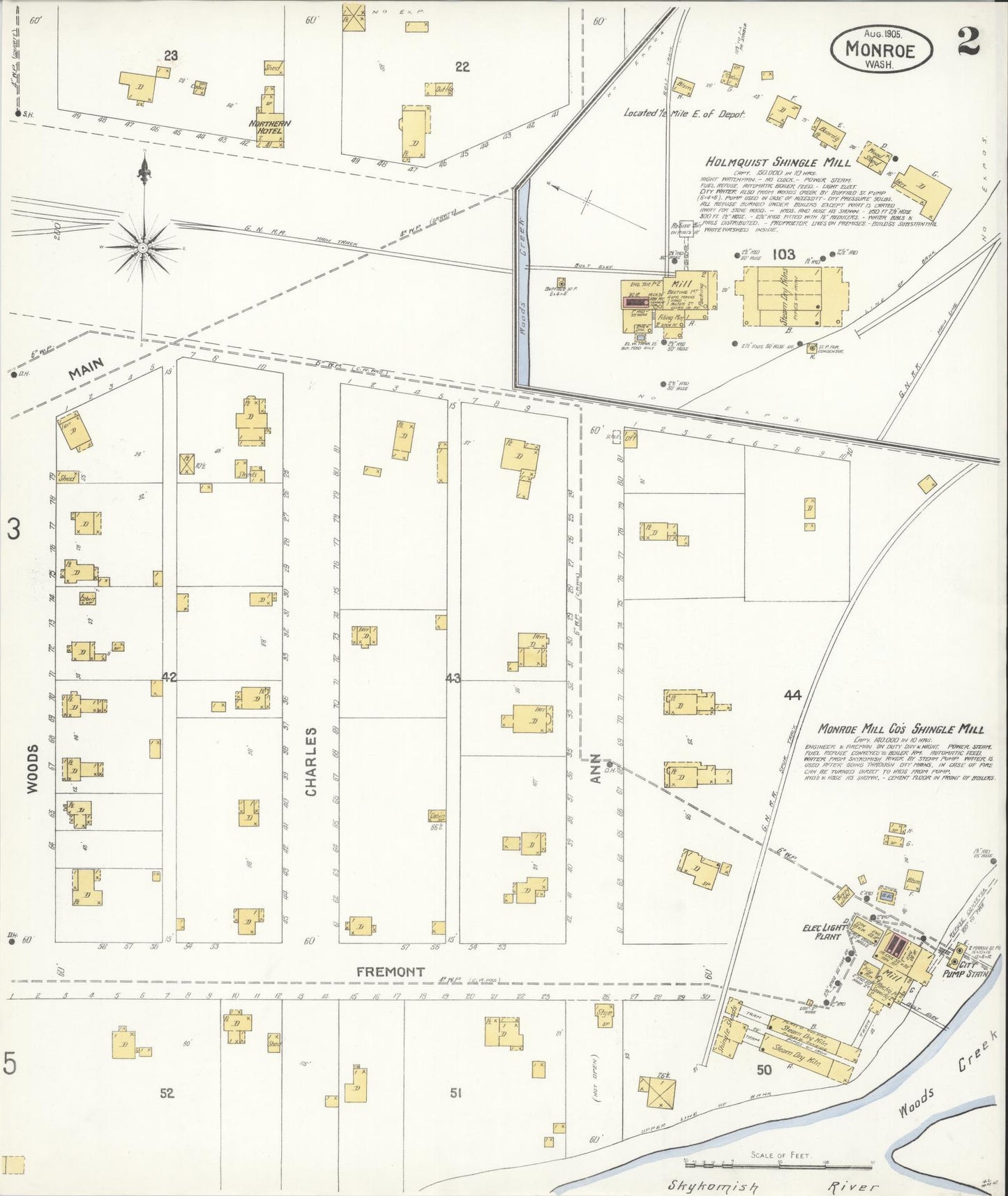 Sanborn Fire Insurance Map from Monroe, Snohomish County, Washington (1905), Sheet #0002 - Complete Map Set gallery image, historic Sanborn map, vintage wall art, Washington Washington