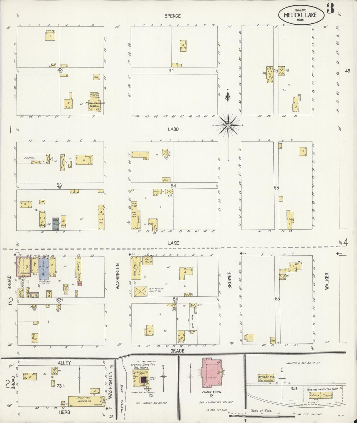 Sanborn Fire Insurance Map from Medical Lake, Spokane County, Washington (1908), Sheet #0003 - Historic Sanborn Fire Insurance Map Print, vintage old map wall art, antique decor, genealogy gift, Washington Washington map