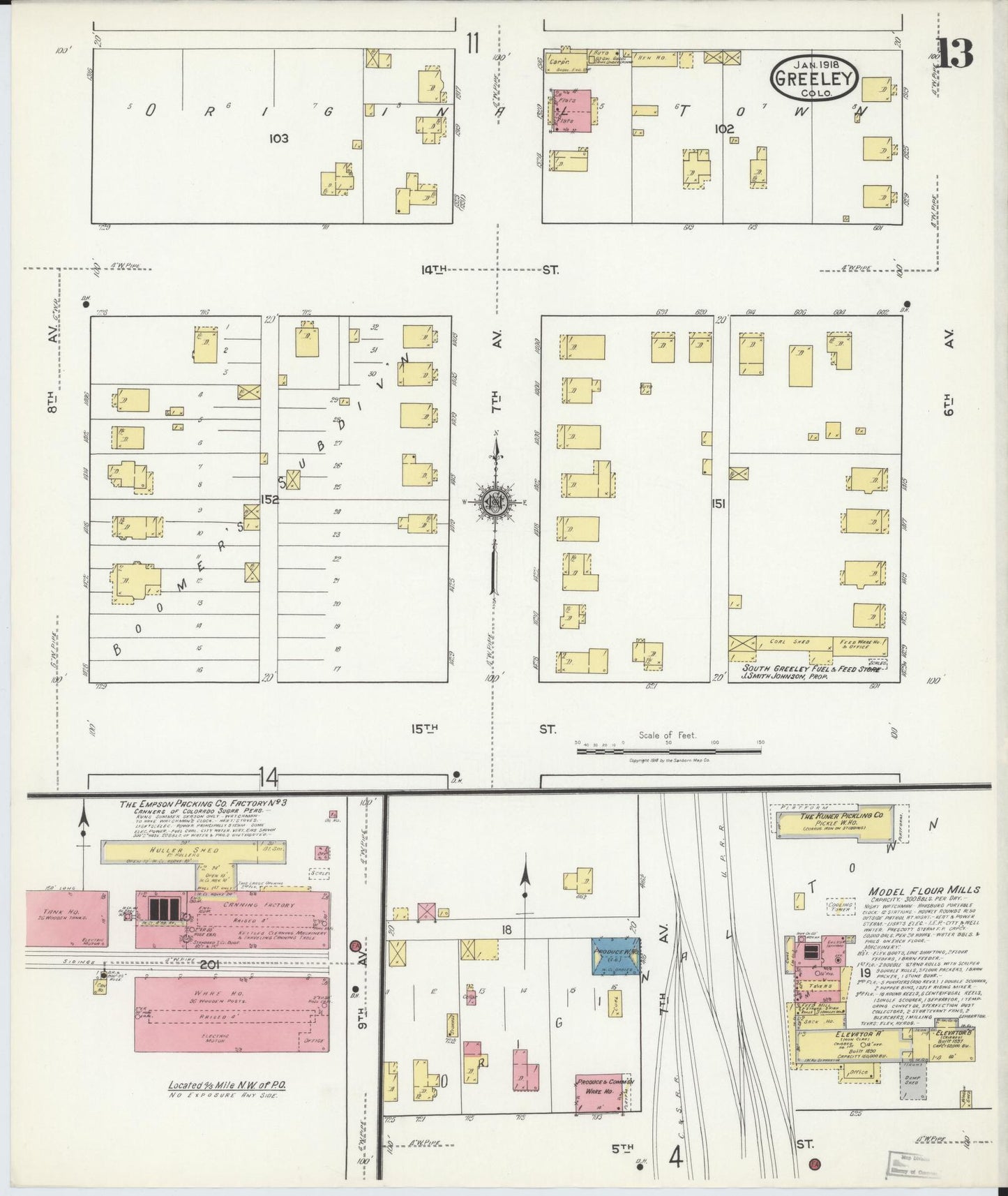 Sanborn Fire Insurance Map from Greeley, Weld County, Colorado (1918), Sheet #0013 - Historic Sanborn Fire Insurance Map Print, vintage old map wall art, antique decor, genealogy gift, Colorado Colorado map