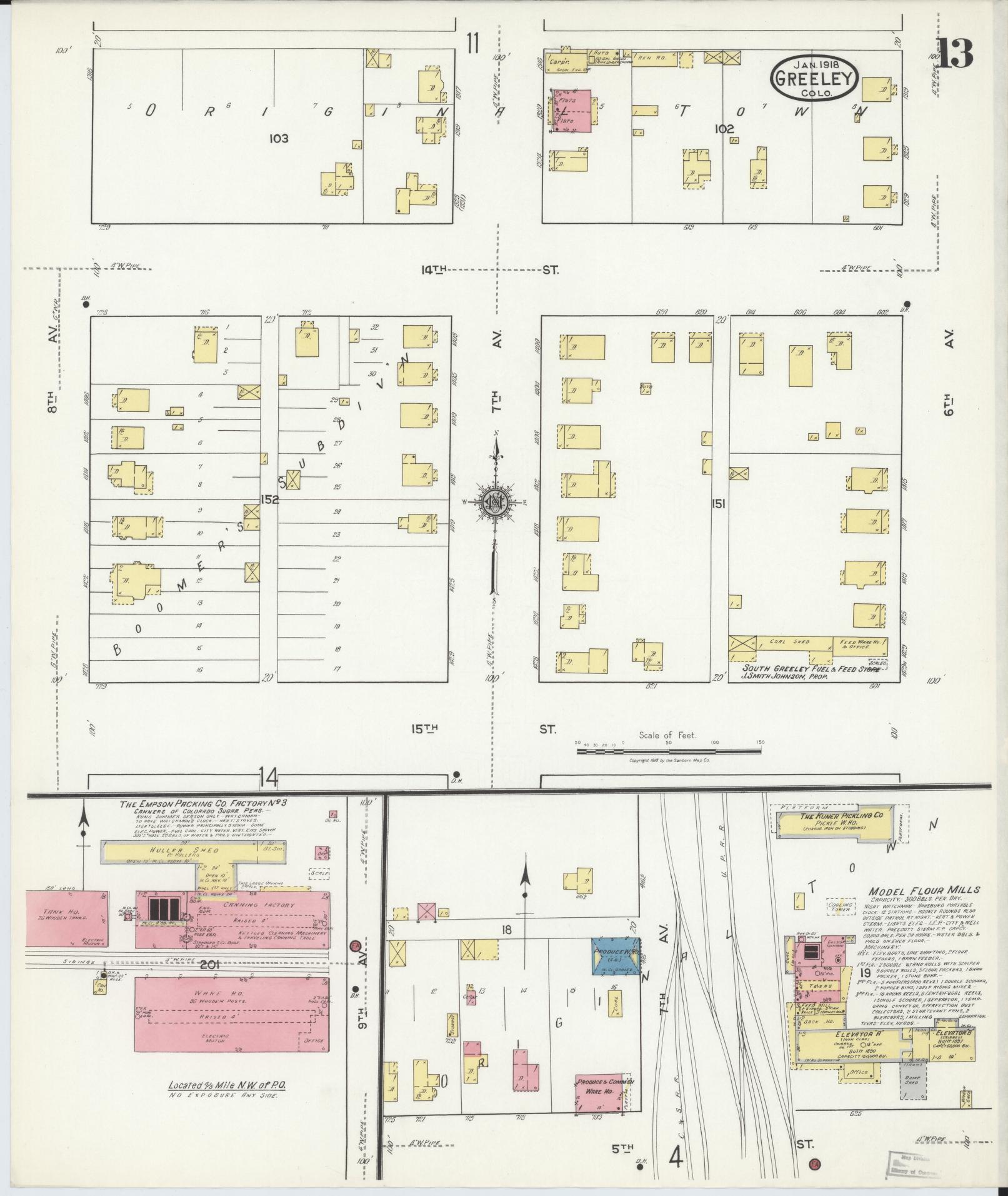 Sanborn Fire Insurance Map from Greeley, Weld County, Colorado (1918), Sheet #0013 - Historic Sanborn Fire Insurance Map Print, vintage old map wall art, antique decor, genealogy gift, Colorado Colorado map