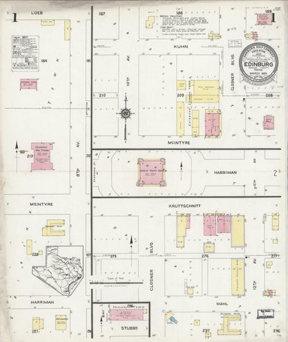 Sanborn Fire Insurance Map from Edinburg, Hidalgo County, Texas (1925), Sheet #0001 - Complete Map Set gallery image, historic Sanborn map, vintage wall art, Texas Texas