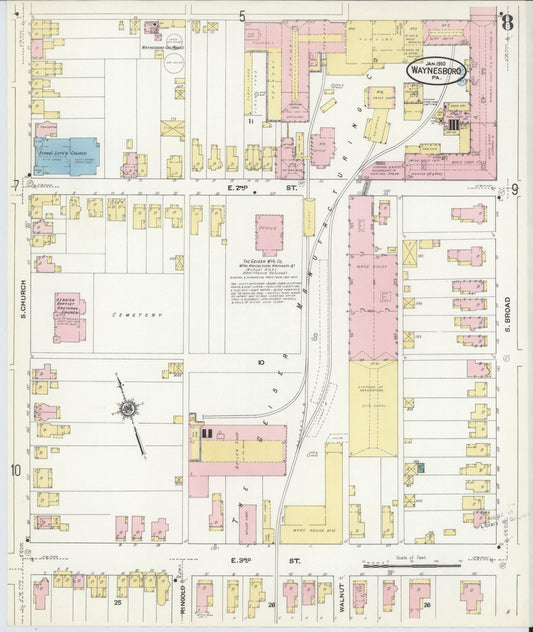 Sanborn Fire Insurance Map from Waynesboro, Franklin County, Pennsylvania (1910), Sheet #0008 - Historic Sanborn Fire Insurance Map Print, vintage old map wall art, antique decor, genealogy gift, Pennsylvania Pennsylvania map