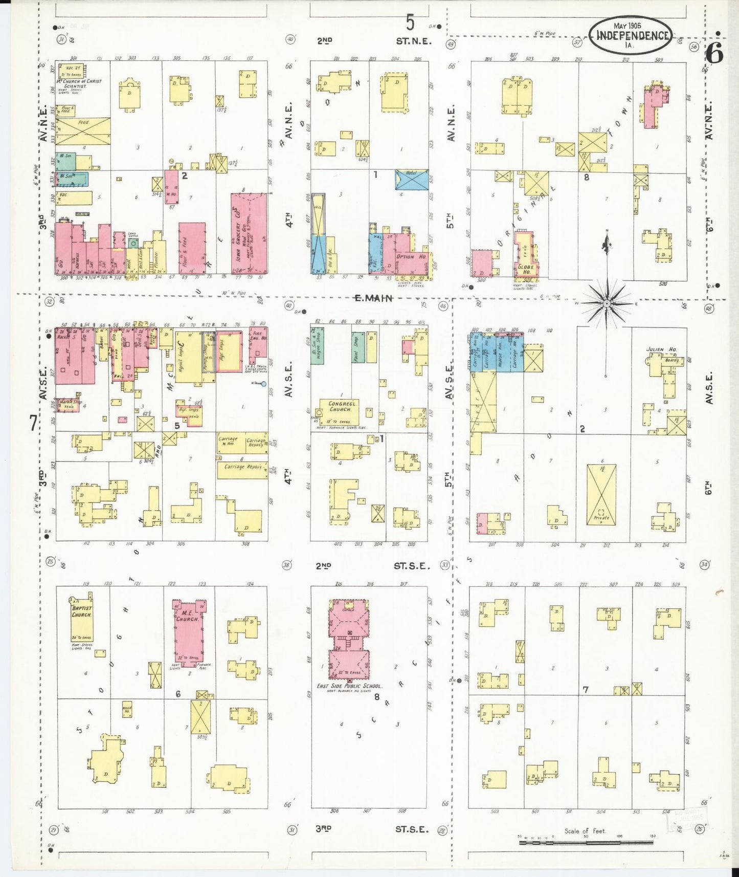 Sanborn Fire Insurance Map from Independence, Buchanan County, Iowa (1905), Sheet #0006 - Historic Sanborn Fire Insurance Map Print, vintage old map wall art