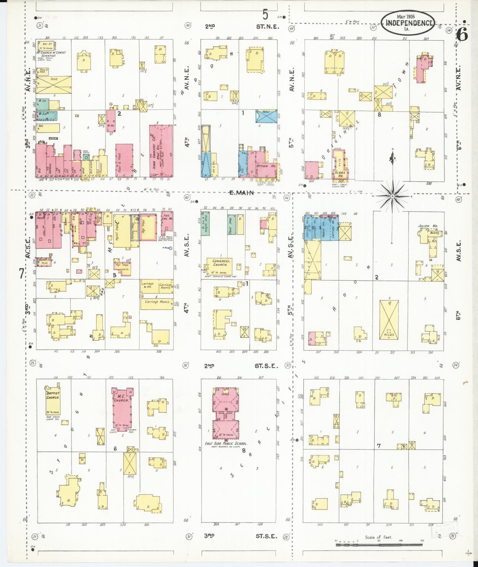 Sanborn Fire Insurance Map from Independence, Buchanan County, Iowa (1905), Sheet #0006 - Historic Sanborn Fire Insurance Map Print, vintage old map wall art