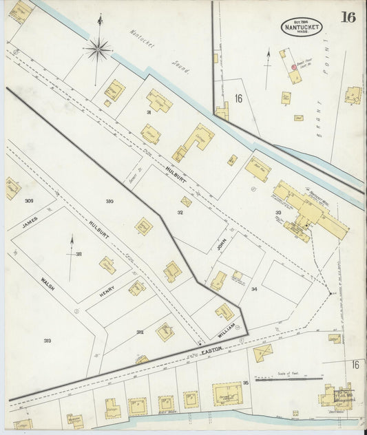 Sanborn Fire Insurance Map from Nantucket, Nantucket County, Massachusetts (1904), Sheet #0016 - Historic Sanborn Fire Insurance Map Print, vintage old map wall art, antique decor, genealogy gift, Massachusetts Massachusetts map