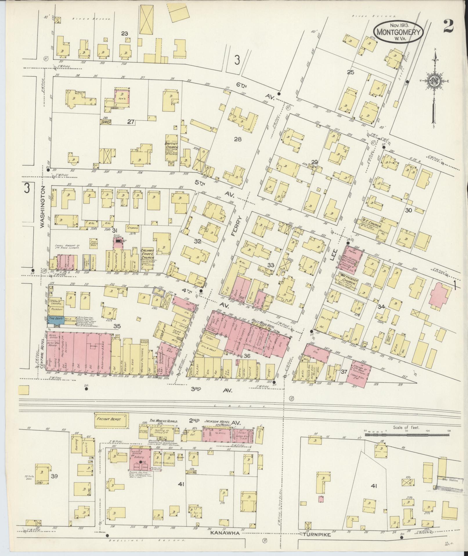 Sanborn Fire Insurance Map from Montgomery, Fayette County, West Virginia (1913), Sheet #0002 - Complete Map Set gallery image, historic Sanborn map, vintage wall art, West Virginia West Virginia