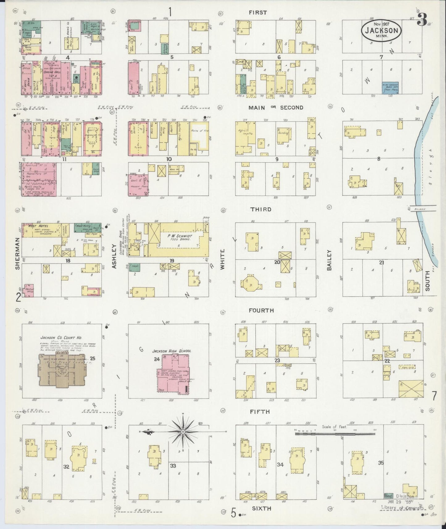 Sanborn Fire Insurance Map from Jackson, Jackson County, Minnesota (1907), Sheet #0003 - Complete Map Set gallery image, historic Sanborn map, vintage wall art, Minnesota Minnesota