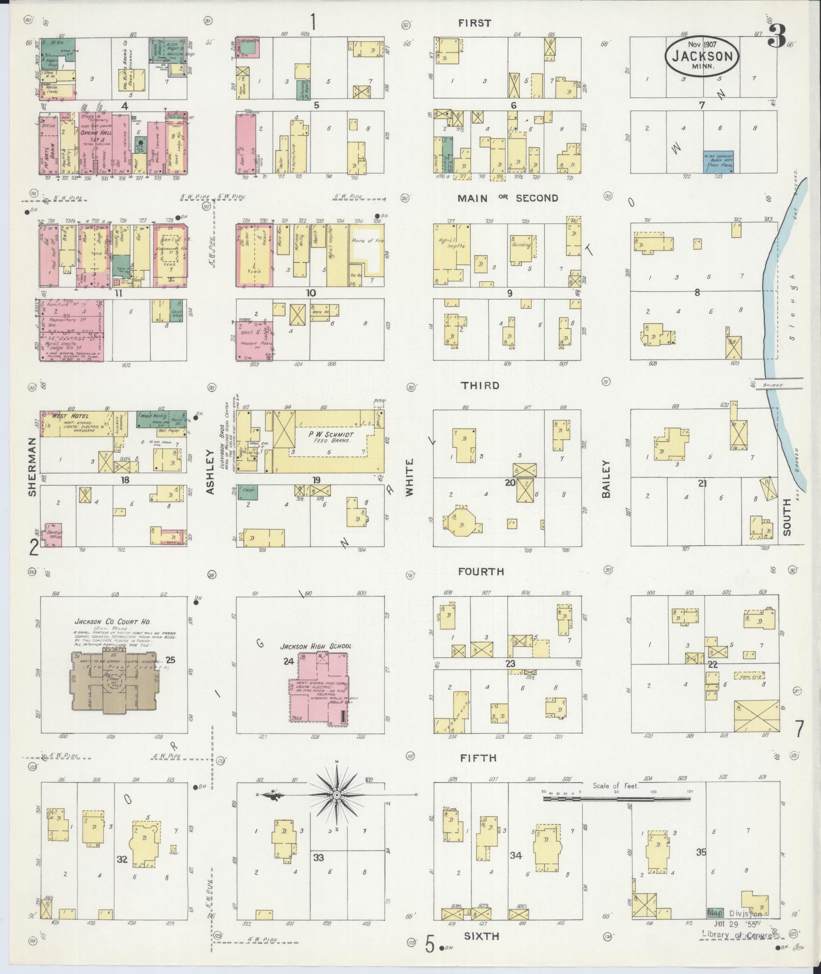 Sanborn Fire Insurance Map from Jackson, Jackson County, Minnesota (1907), Sheet #0003 - Complete Map Set gallery image, historic Sanborn map, vintage wall art, Minnesota Minnesota