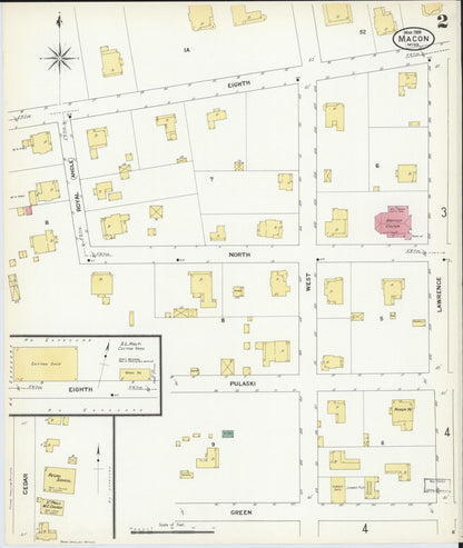 Sanborn Fire Insurance Map from Macon, Noxubee County, Mississippi (1909), Sheet #0002 - Complete Map Set gallery image, historic Sanborn map, vintage wall art, Mississippi Mississippi