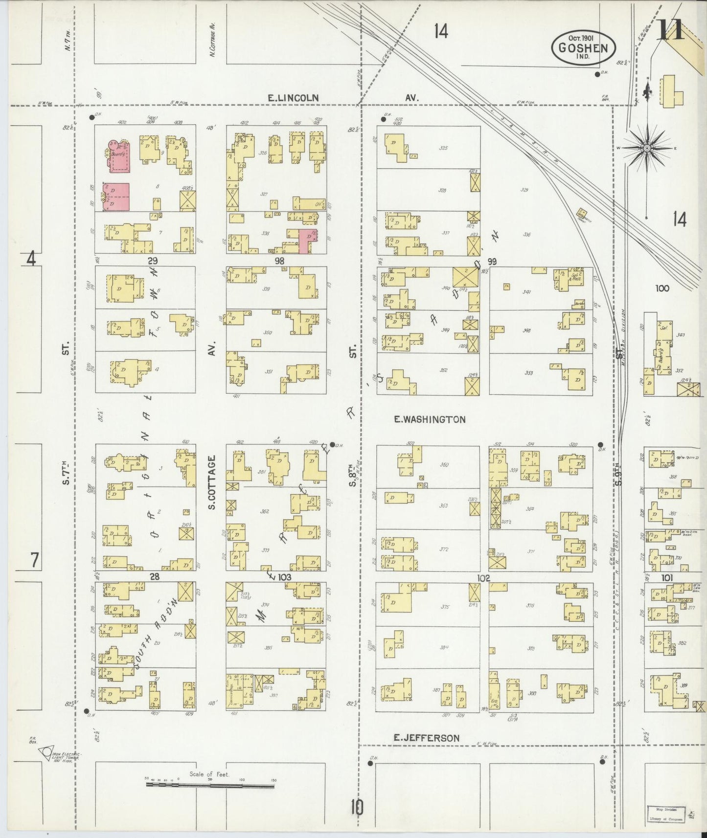 Sanborn Fire Insurance Map from Goshen, Elkhart County, Indiana (1901), Sheet #0011 - Complete Map Set gallery image, historic Sanborn map, vintage wall art, Indiana Indiana