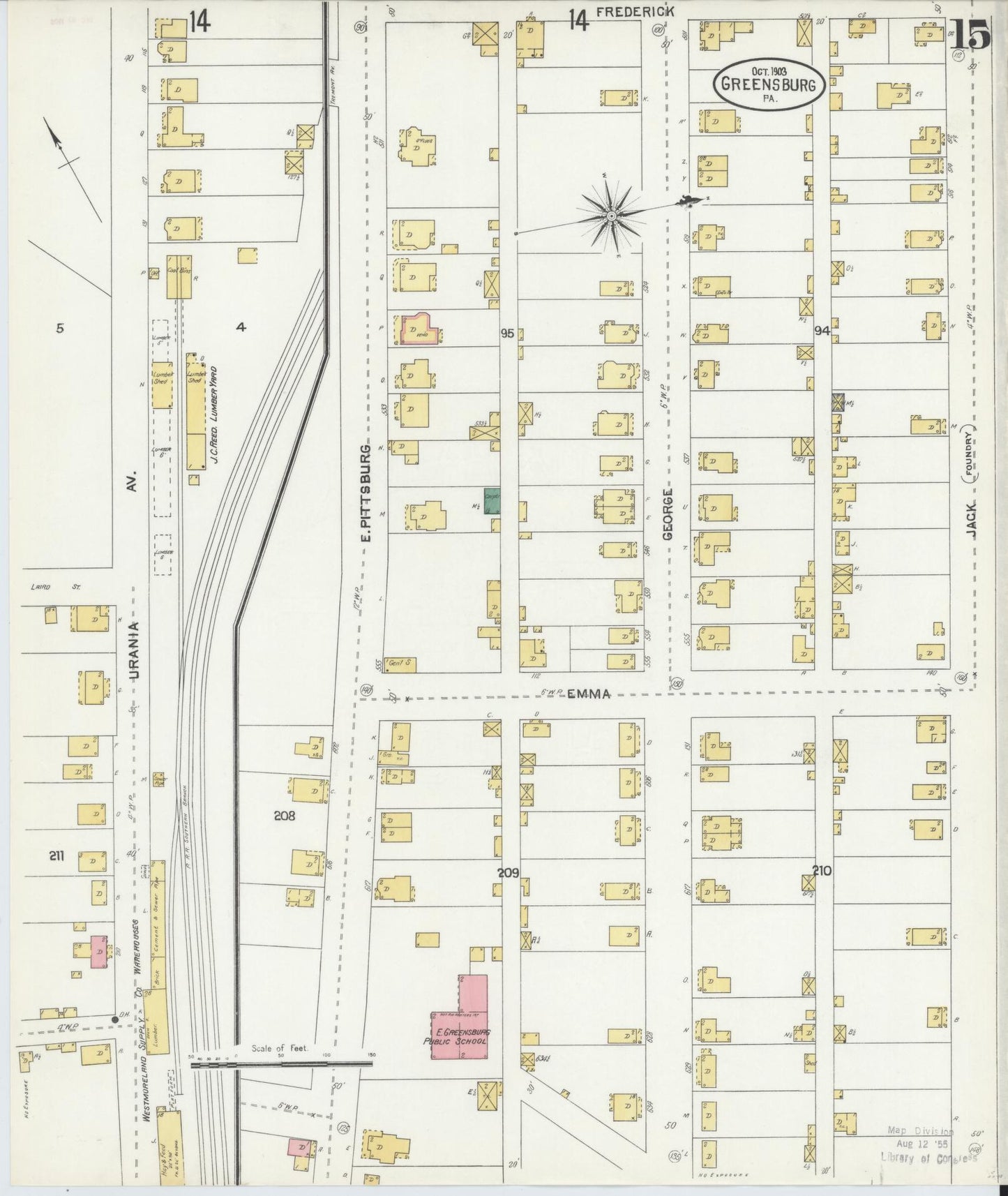 Sanborn Fire Insurance Map from Greensburg, Westmoreland County, Pennsylvania (1903), Sheet #0015 - Historic Sanborn Fire Insurance Map Print, vintage old map wall art, antique decor, genealogy gift, Pennsylvania Pennsylvania map