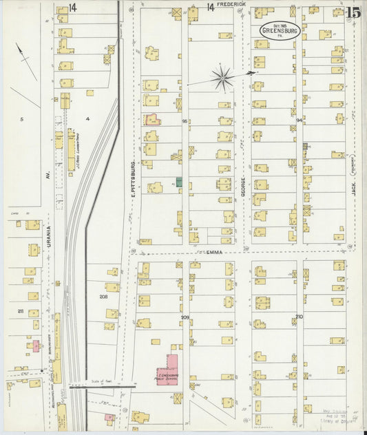 Sanborn Fire Insurance Map from Greensburg, Westmoreland County, Pennsylvania (1903), Sheet #0015 - Historic Sanborn Fire Insurance Map Print, vintage old map wall art, antique decor, genealogy gift, Pennsylvania Pennsylvania map