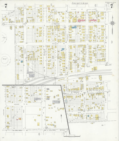Sanborn Fire Insurance Map from Seminole, Seminole County, Oklahoma (1933), Sheet #0007 - Complete Map Set gallery image, historic Sanborn map, vintage wall art, Oklahoma Oklahoma