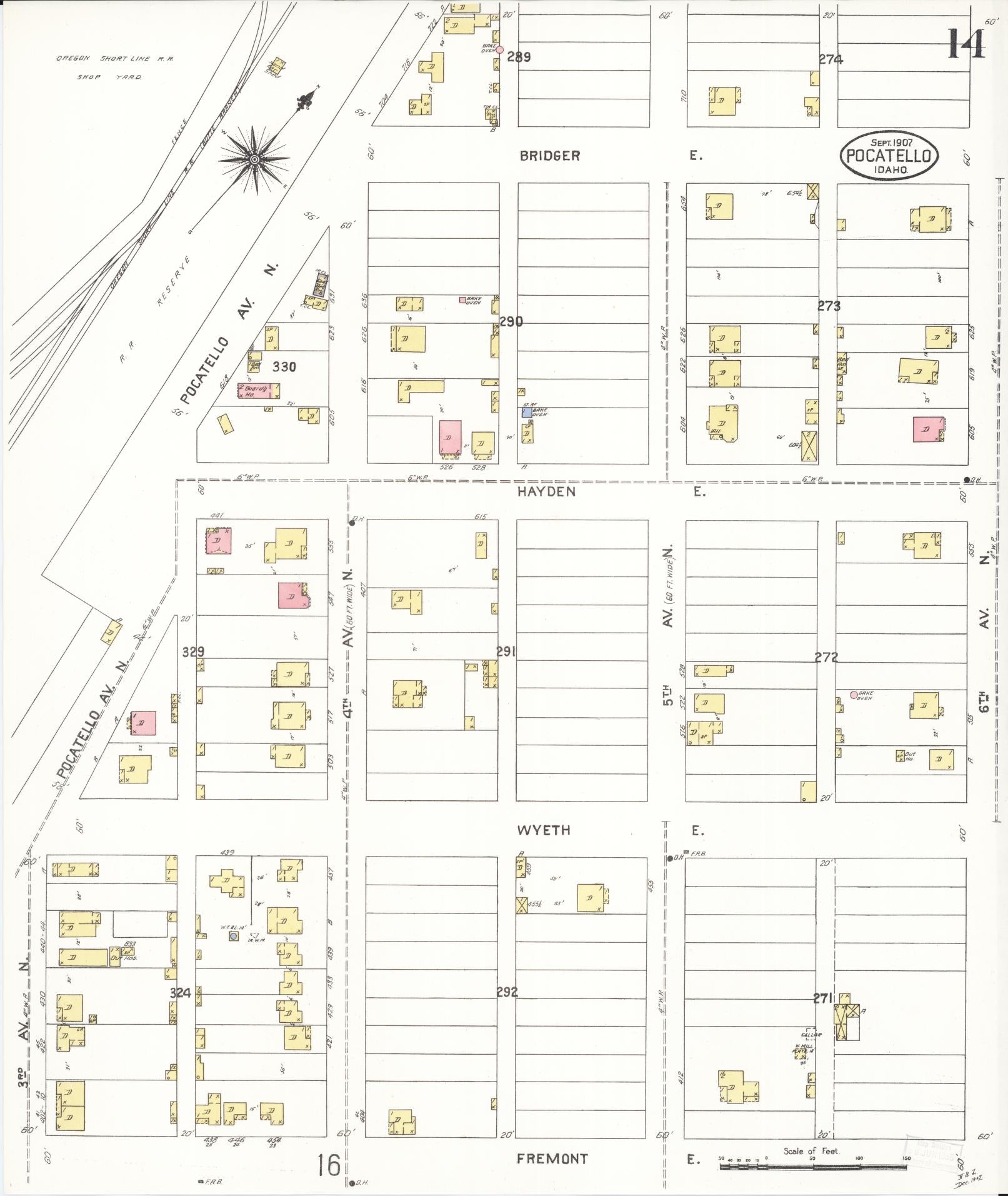 Sanborn Fire Insurance Map from Pocatello, Bannock County, Idaho (1907), Sheet #0014 - Historic Sanborn Fire Insurance Map Print, vintage old map wall art, antique decor, genealogy gift, Idaho Idaho map