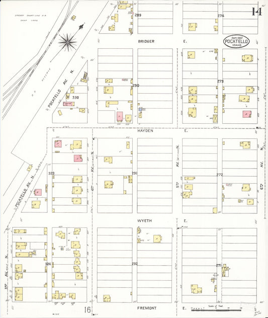 Sanborn Fire Insurance Map from Pocatello, Bannock County, Idaho (1907), Sheet #0014 - Historic Sanborn Fire Insurance Map Print, vintage old map wall art, antique decor, genealogy gift, Idaho Idaho map