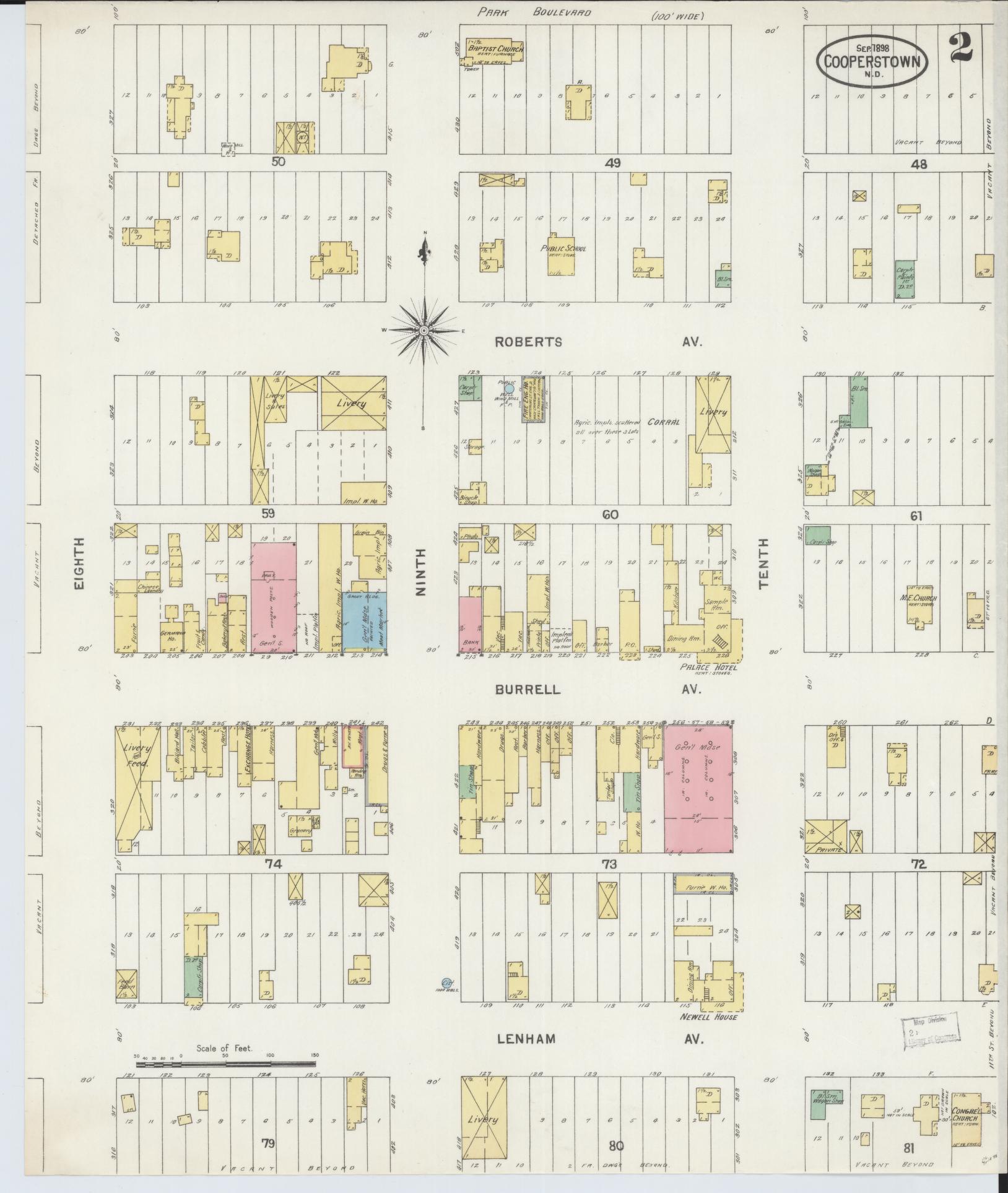 Sanborn Fire Insurance Map from Cooperstown, Griggs County, North Dakota (1898), Sheet #0002 - Complete Map Set gallery image, historic Sanborn map, vintage wall art, North Dakota North Dakota