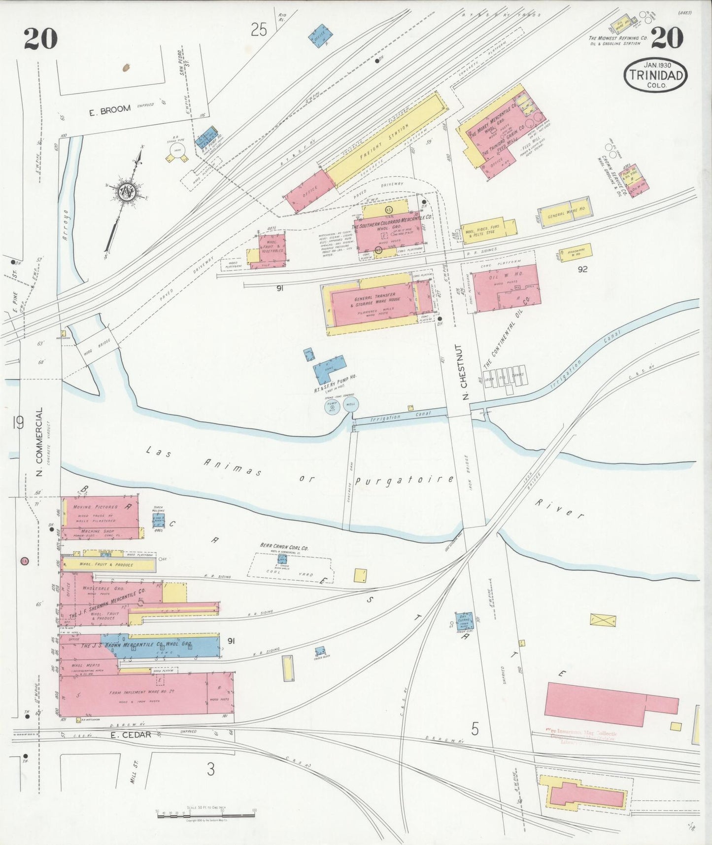 Sanborn Fire Insurance Map from Trinidad, Las Animas County, Colorado (1930), Sheet #0020 - Historic Sanborn Fire Insurance Map Print, vintage old map wall art, antique decor, genealogy gift, Colorado Colorado map