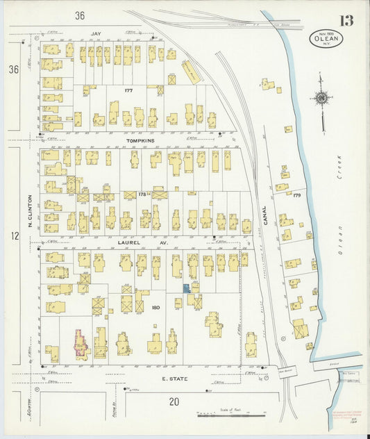Sanborn Fire Insurance Map from Olean, Cattaraugus County, New York (1909), Sheet #0013 - Historic Sanborn Fire Insurance Map Print, vintage old map wall art, antique decor, genealogy gift, New York New York map