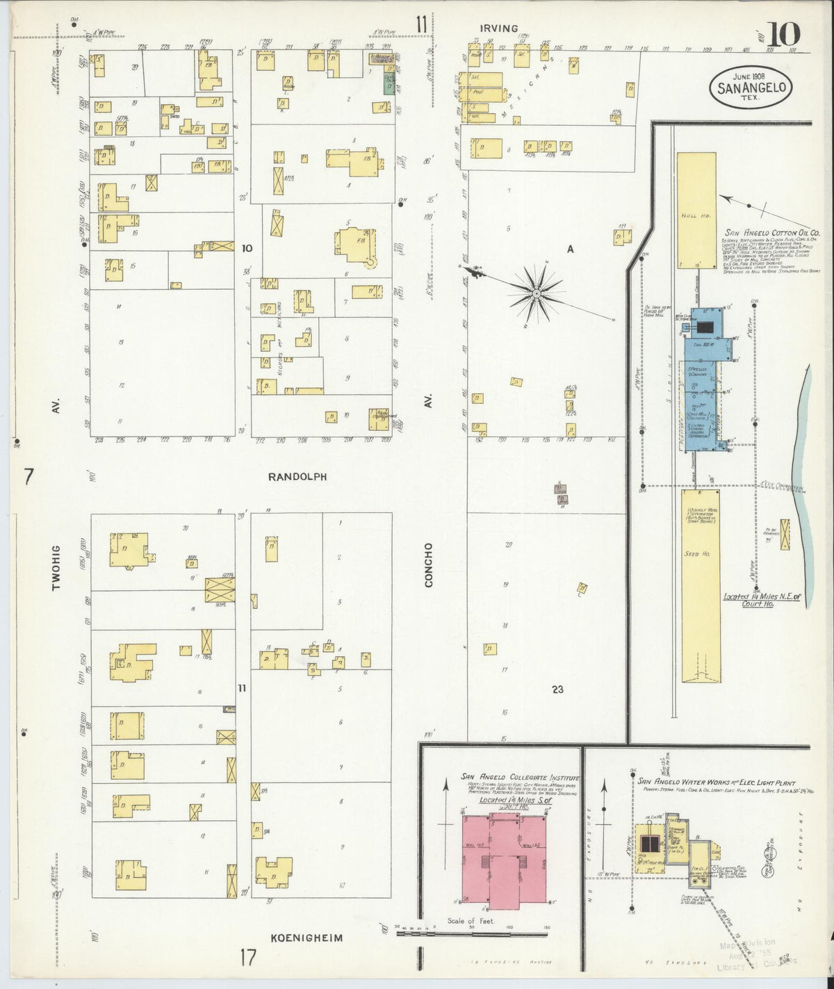 Sanborn Fire Insurance Map from San Angelo, Tom Green County, Texas (1908), Sheet #0010 - Complete Map Set gallery image, historic Sanborn map, vintage wall art, Texas Texas