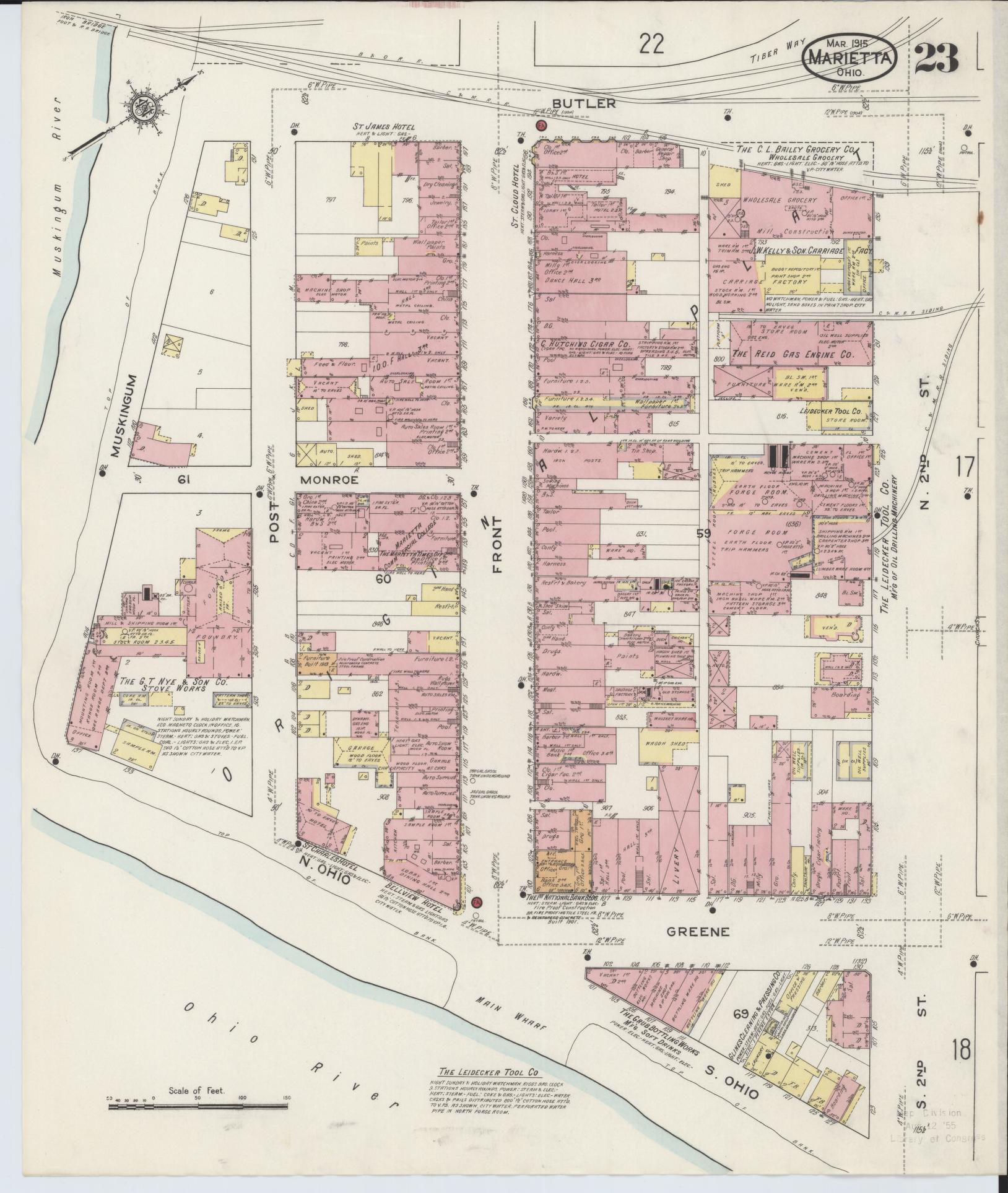 Sanborn Fire Insurance Map from Marietta, Washington County, Ohio (1915), Sheet #0023 - Historic Sanborn Fire Insurance Map Print, vintage old map wall art, antique decor, genealogy gift, Ohio Ohio map