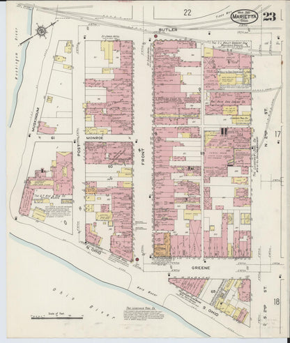 Sanborn Fire Insurance Map from Marietta, Washington County, Ohio (1915), Sheet #0023 - Historic Sanborn Fire Insurance Map Print, vintage old map wall art, antique decor, genealogy gift, Ohio Ohio map