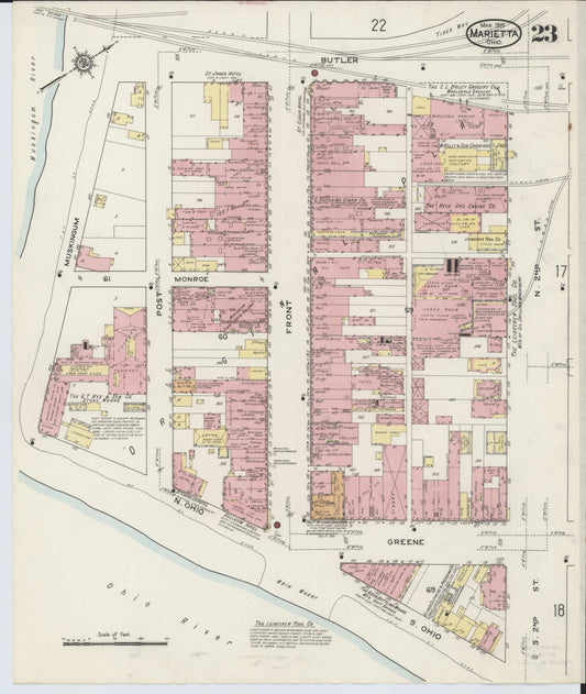 Sanborn Fire Insurance Map from Marietta, Washington County, Ohio (1915), Sheet #0023 - Historic Sanborn Fire Insurance Map Print, vintage old map wall art, antique decor, genealogy gift, Ohio Ohio map