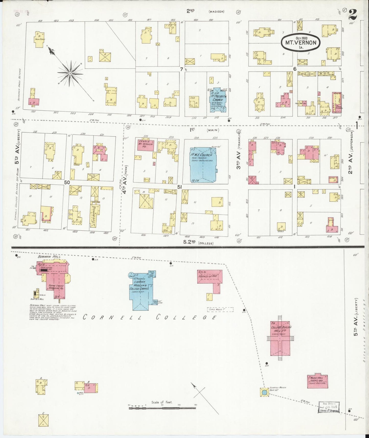 Sanborn Fire Insurance Map from Mount Vernon, Linn County, Iowa (1900), Sheet #0002 - Historic Sanborn Fire Insurance Map Print