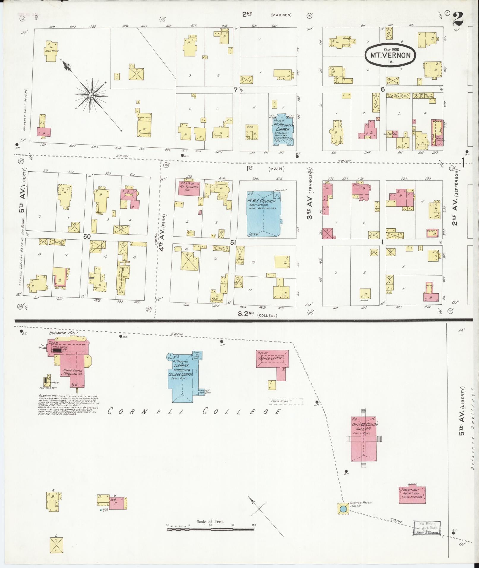 Sanborn Fire Insurance Map from Mount Vernon, Linn County, Iowa (1900), Sheet #0002 - Historic Sanborn Fire Insurance Map Print