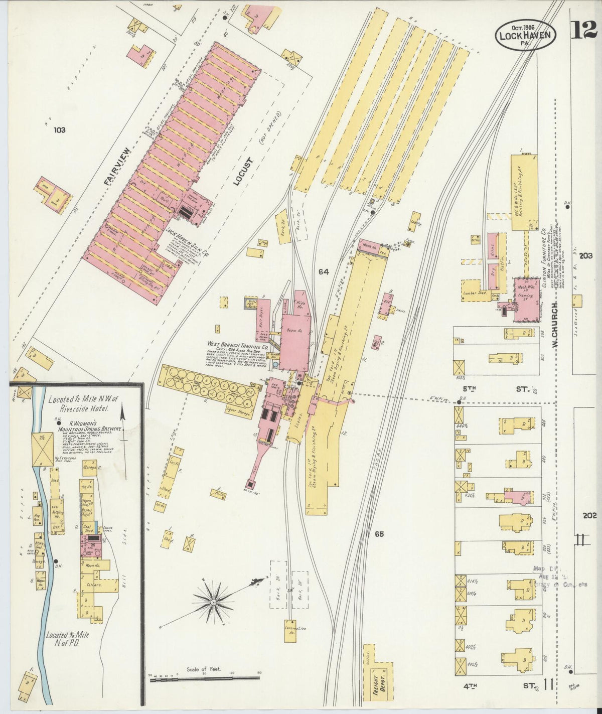 Sanborn Fire Insurance Map from Lock Haven, Clinton County, Pennsylvania (1906), Sheet #0012 - Historic Sanborn Fire Insurance Map Print, vintage old map wall art, antique decor, genealogy gift, Pennsylvania Pennsylvania map
