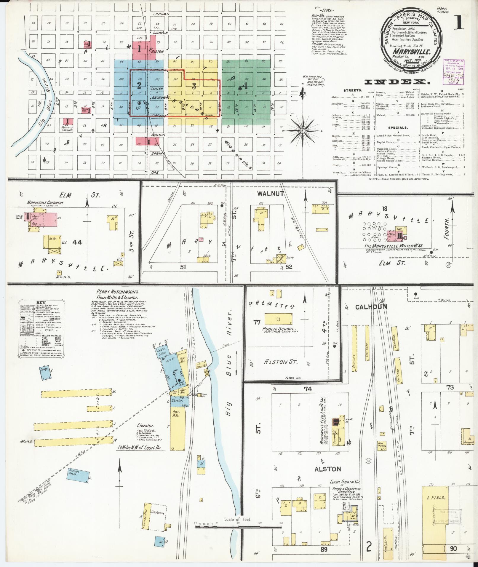 Sanborn Fire Insurance Map from Marysville, Marshall County, Kansas (1901), Sheet #0001 - Complete Map Set gallery image, historic Sanborn map, vintage wall art, Kansas Kansas