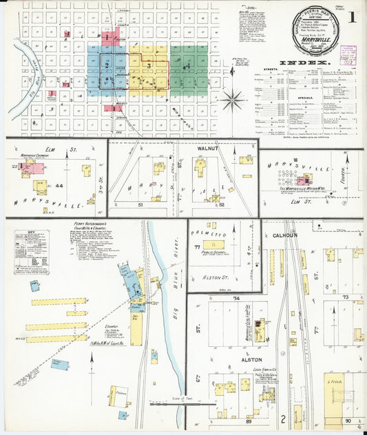 Sanborn Fire Insurance Map from Marysville, Marshall County, Kansas (1901), Sheet #0001 - Complete Map Set gallery image, historic Sanborn map, vintage wall art, Kansas Kansas