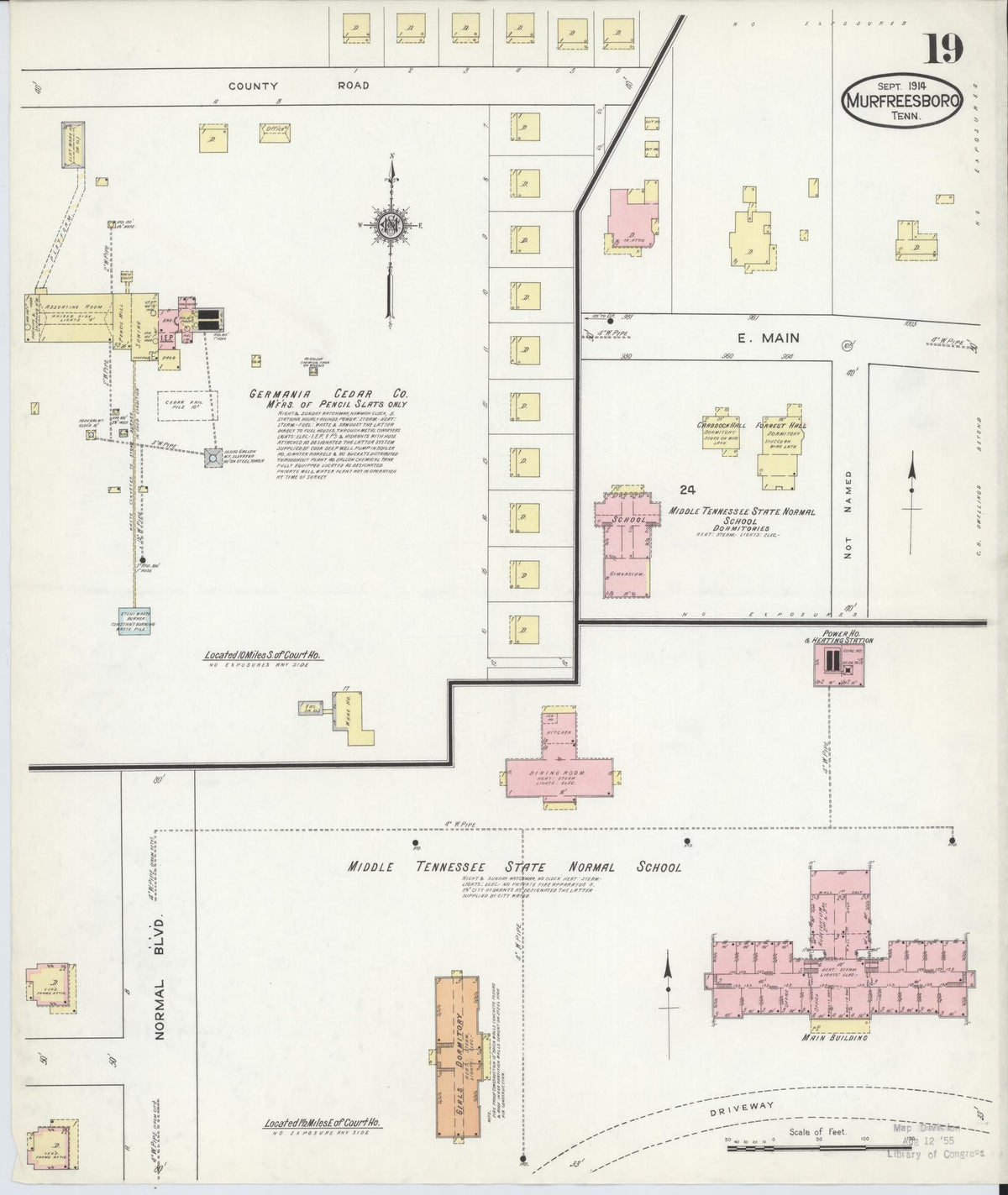 Sanborn Fire Insurance Map from Murfreesboro, Rutherford County, Tennessee (1914), Sheet #0019 - Historic Sanborn Fire Insurance Map Print, vintage old map wall art, antique decor, genealogy gift, Tennessee Tennessee map