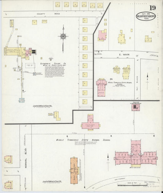 Sanborn Fire Insurance Map from Murfreesboro, Rutherford County, Tennessee (1914), Sheet #0019 - Historic Sanborn Fire Insurance Map Print, vintage old map wall art, antique decor, genealogy gift, Tennessee Tennessee map