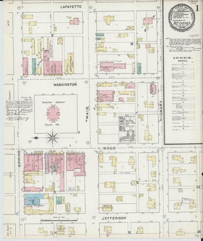 Sanborn Fire Insurance Map from Neosho, Newton County, Missouri (1891), Sheet #0001 - Historic Sanborn Fire Insurance Map Print, vintage old map wall art, antique decor, genealogy gift, Missouri Missouri map