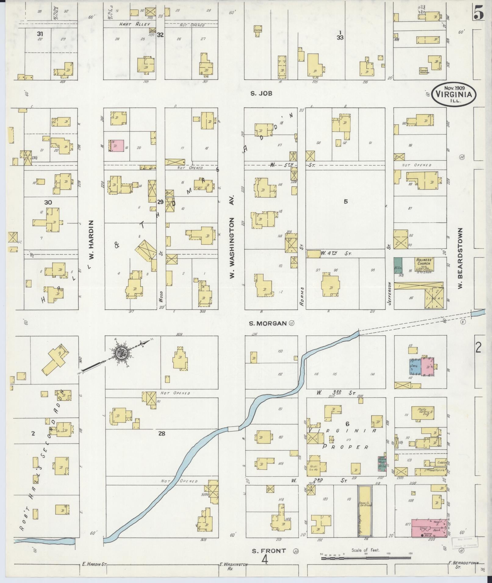 Sanborn Fire Insurance Map from Virginia, Cass County, Illinois (1909), Sheet #0005 - Complete Map Set gallery image, historic Sanborn map, vintage wall art, Virginia Virginia