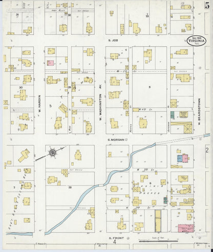 Sanborn Fire Insurance Map from Virginia, Cass County, Illinois (1909), Sheet #0005 - Complete Map Set gallery image, historic Sanborn map, vintage wall art, Virginia Virginia