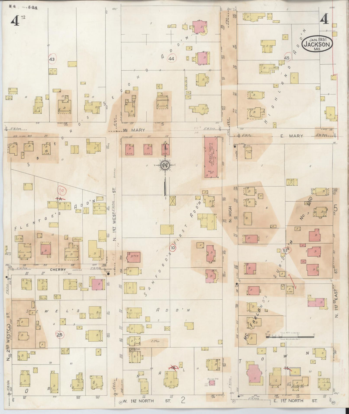 Sanborn Fire Insurance Map from Jackson, Cape Girardeau County, Missouri (1941), Sheet #0004 - Historic Sanborn Fire Insurance Map Print, vintage old map wall art, antique decor, genealogy gift, Missouri Missouri map