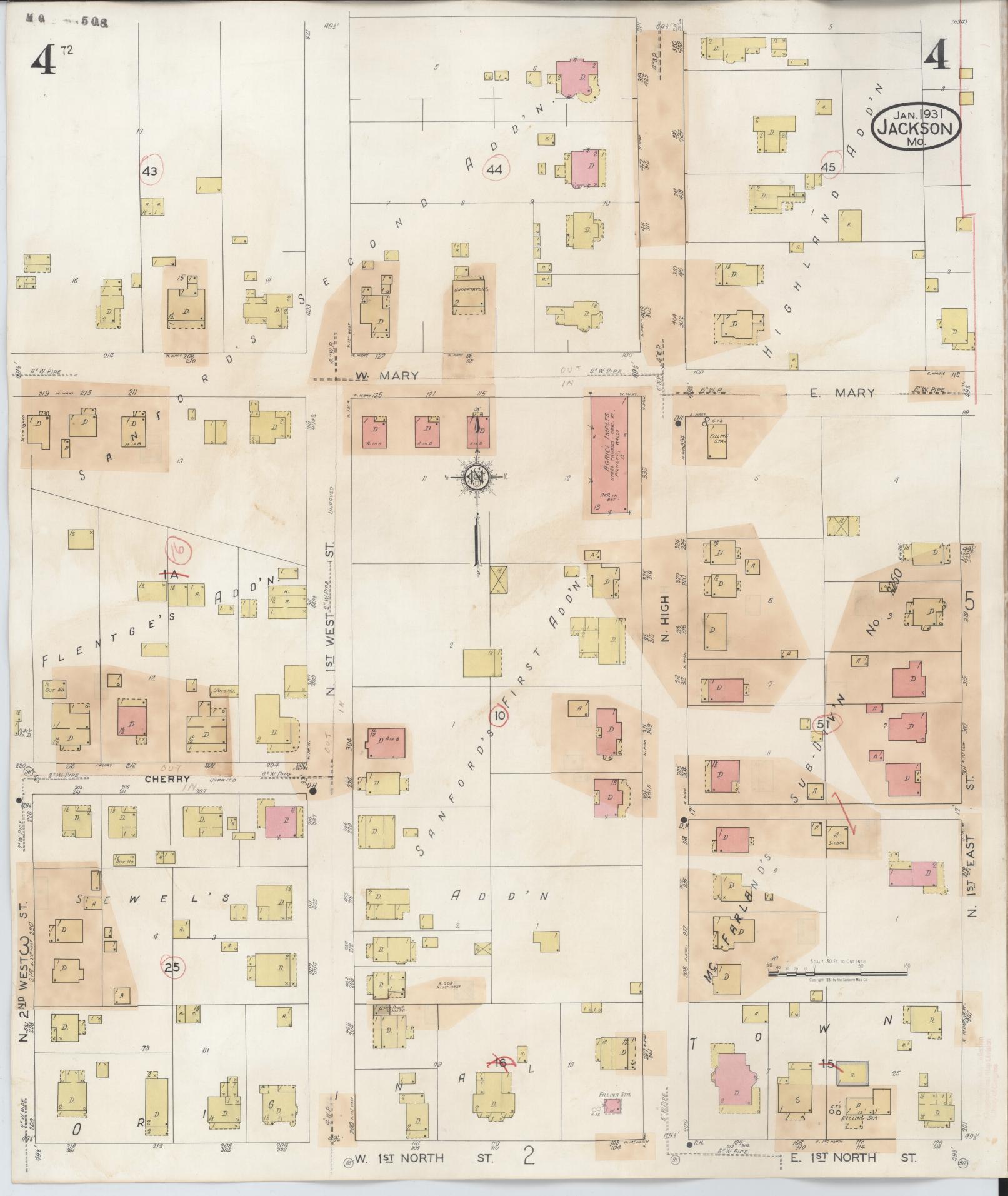 Sanborn Fire Insurance Map from Jackson, Cape Girardeau County, Missouri (1941), Sheet #0004 - Historic Sanborn Fire Insurance Map Print, vintage old map wall art, antique decor, genealogy gift, Missouri Missouri map