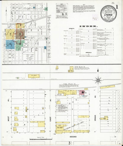 Sanborn Fire Insurance Map from Lyons, Rice County, Kansas (1905), Sheet #0001 - Complete Map Set gallery image, historic Sanborn map, vintage wall art, Kansas Kansas