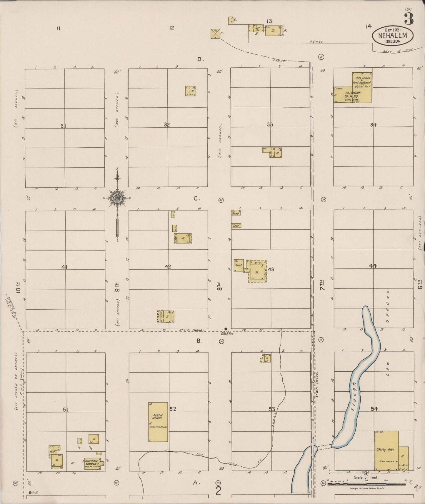 Sanborn Fire Insurance Map from Nehalem, Tillamook County, Oregon (1921), Sheet #0003 - Complete Map Set gallery image, historic Sanborn map, vintage wall art, Oregon Oregon