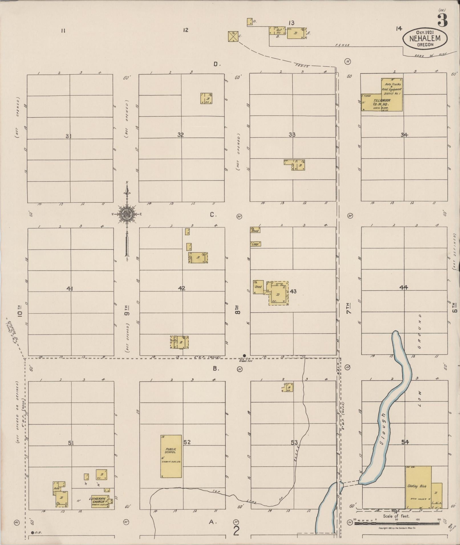 Sanborn Fire Insurance Map from Nehalem, Tillamook County, Oregon (1921), Sheet #0003 - Complete Map Set gallery image, historic Sanborn map, vintage wall art, Oregon Oregon