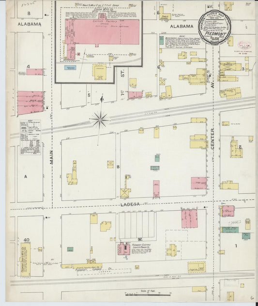 Sanborn Fire Insurance Map from Piedmont, Calhoun County, Alabama (1894), Sheet #0001 - Historic Sanborn Fire Insurance Map Print, vintage old map wall art, antique decor, genealogy gift, Alabama Alabama map