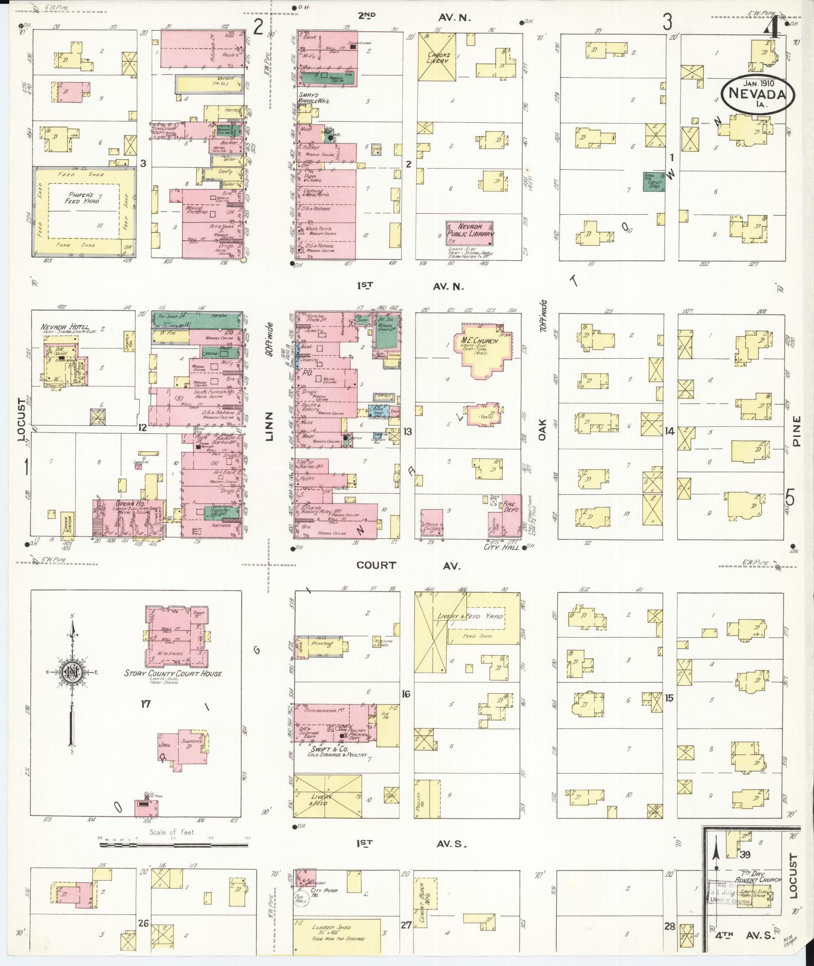 Sanborn Fire Insurance Map from Nevada, Story County, Iowa (1910), Sheet #0004 - Historic Sanborn Fire Insurance Map Print, vintage old map wall art, antique decor, genealogy gift, Nevada Nevada map