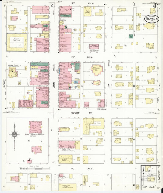 Sanborn Fire Insurance Map from Nevada, Story County, Iowa (1910), Sheet #0004 - Historic Sanborn Fire Insurance Map Print, vintage old map wall art, antique decor, genealogy gift, Nevada Nevada map