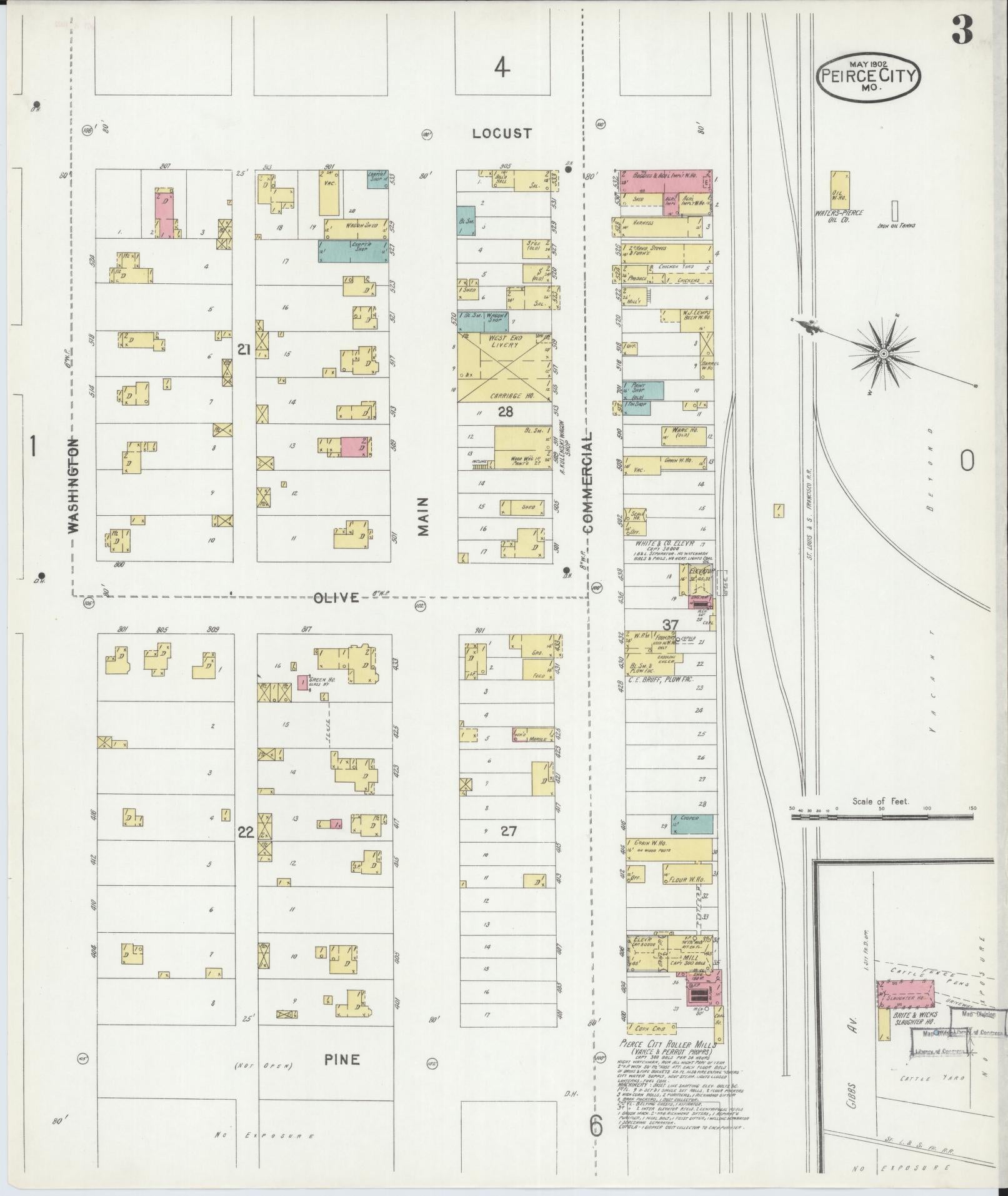 Sanborn Fire Insurance Map from Pierce City, Lawrence County, Missouri (1902), Sheet #0003 - Historic Sanborn Fire Insurance Map Print, vintage old map wall art, antique decor, genealogy gift, Missouri Missouri map
