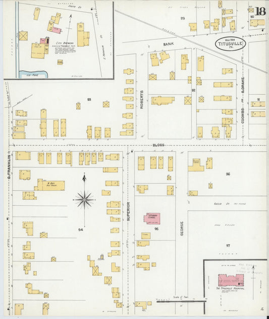 Sanborn Fire Insurance Map from Titusville, Crawford County, Pennsylvania (1904), Sheet #0018 - Historic Sanborn Fire Insurance Map Print, vintage old map wall art, antique decor, genealogy gift, Pennsylvania Pennsylvania map
