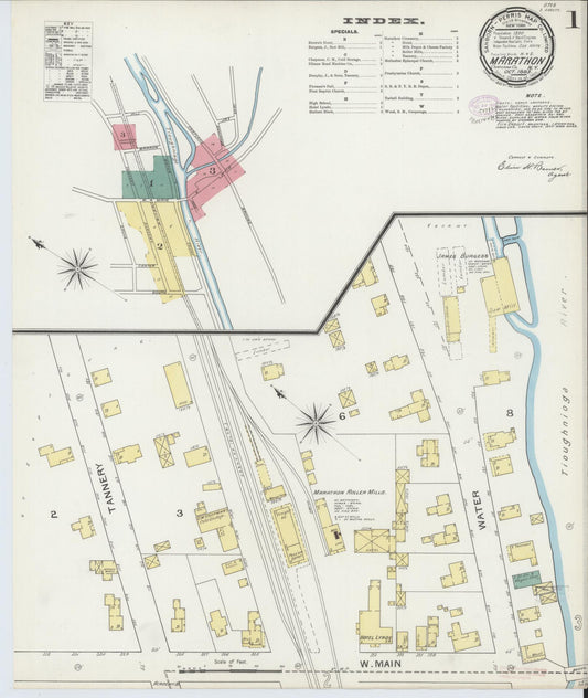 Sanborn Fire Insurance Map from Marathon, Cortland County, New York (1893), Sheet #0001 - Historic Sanborn Fire Insurance Map Print, vintage old map wall art, antique decor, genealogy gift, New York New York map