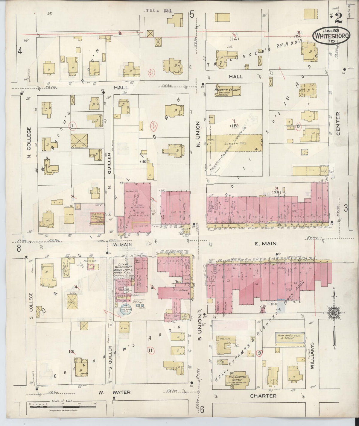 Sanborn Fire Insurance Map from Whitesboro, Grayson County, Texas (1943), Sheet #0002 - Complete Map Set gallery image, historic Sanborn map, vintage wall art, Texas Texas