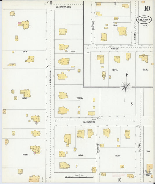Sanborn Fire Insurance Map from Aberdeen, Monroe County, Mississippi (1905), Sheet #0010 - Historic Sanborn Fire Insurance Map Print, vintage old map wall art, antique decor, genealogy gift, Mississippi Mississippi map